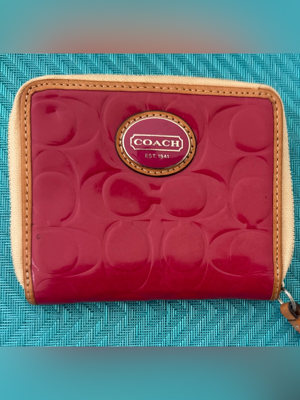 COACH Glossy Leather Wallet with Tan Trim